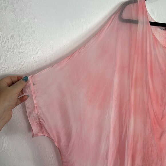 Tempo Paris Pink Tie Dye Flowy Boho Two-Layer Blouse Top Size M - Picture 2 of 6